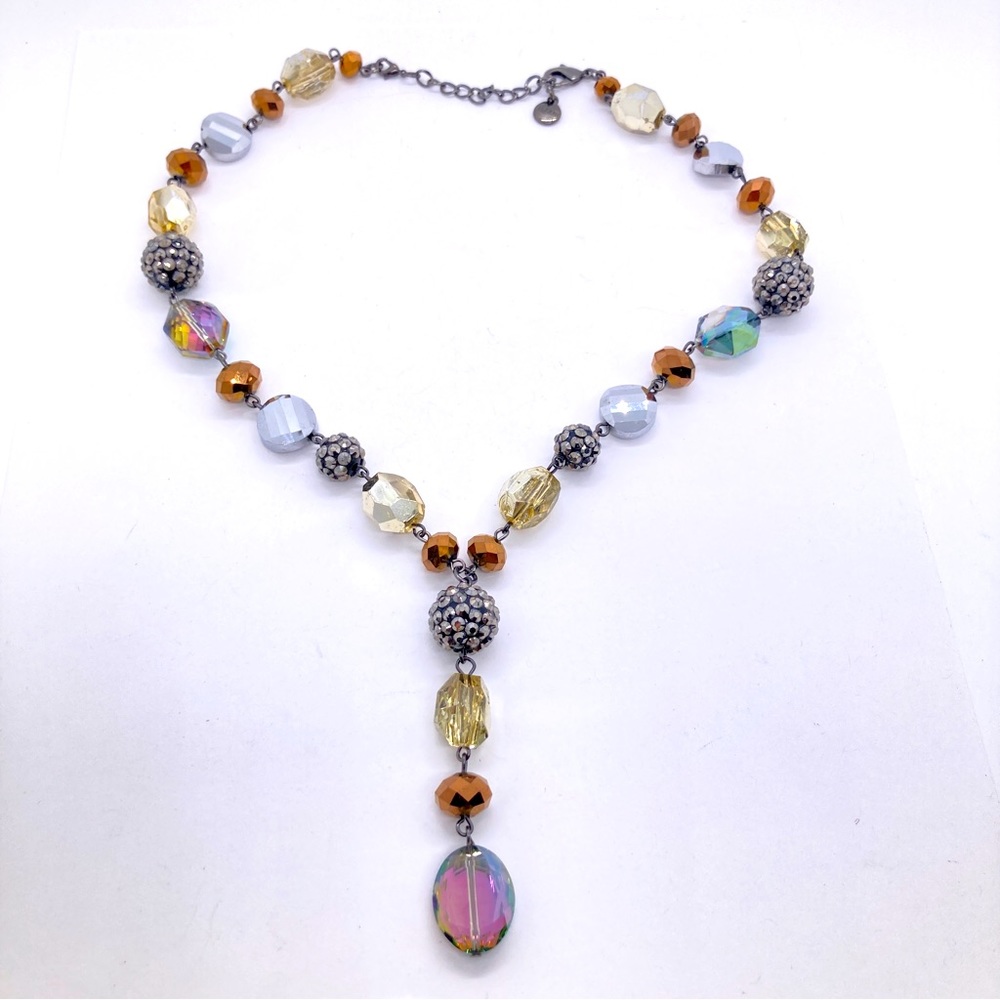 Alfani Necklace Y Drop Necklace Beaded Some Glass Faceted Iridescent